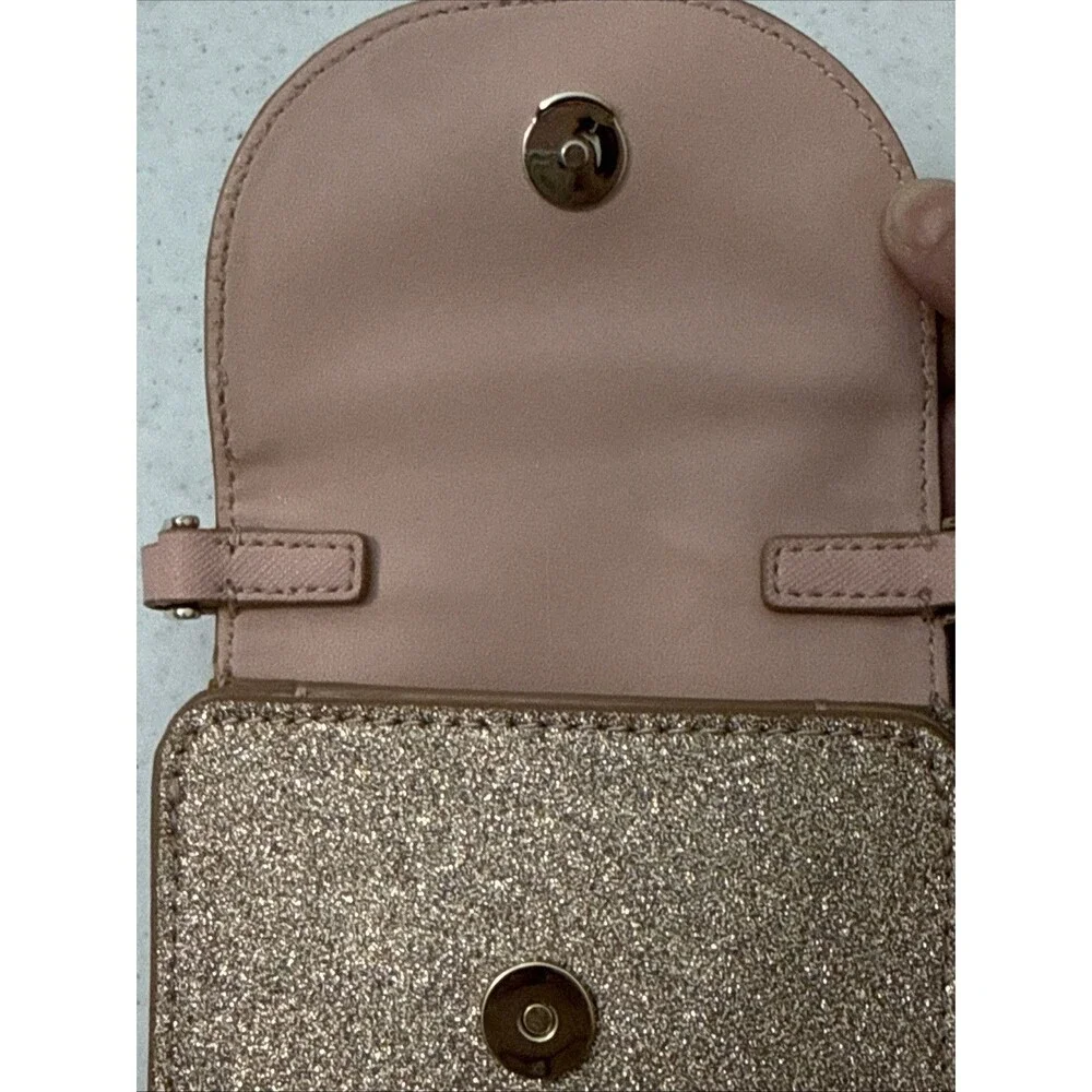 Kate Spade Tinsel Glitter Phone Flap Crossbody Purse Rose Gold NWOT